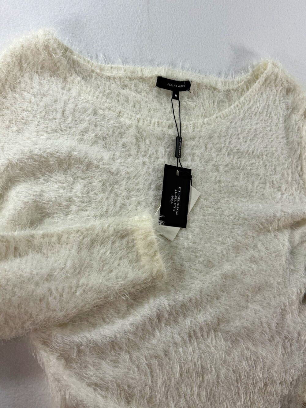 JLUXLABEL M Ivory Fuzzy Off Shoulder Asymmetrical Sweater NWT